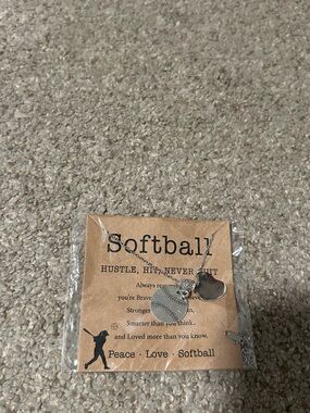 Trendy boutique Silver Softball Charm Necklace with Heart